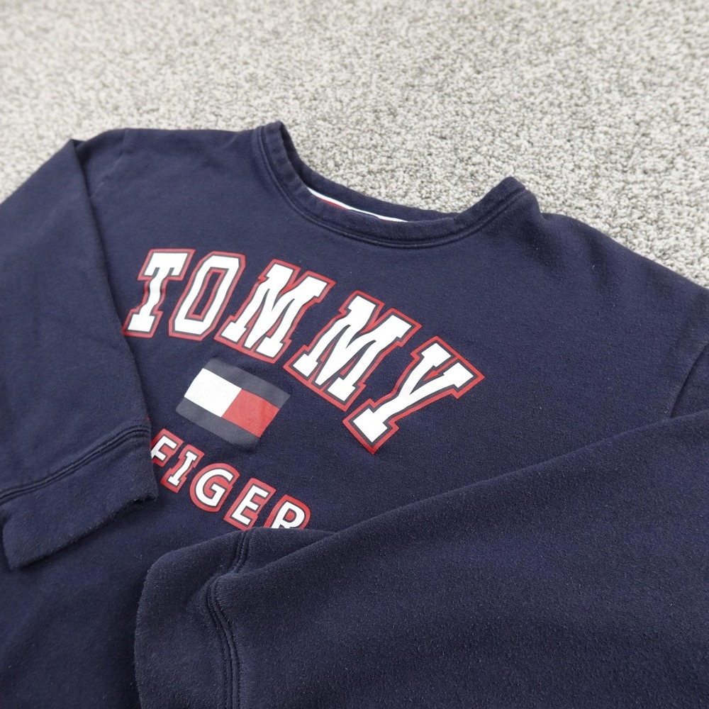 Tommy Hilfiger Sweatshirt Womens S Blue Pullover Crewneck Sweater Flag Logo Y2K